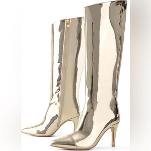 NWT ShoeN’ Tale Metallic Gold Heeled  Pointed Toe Boots